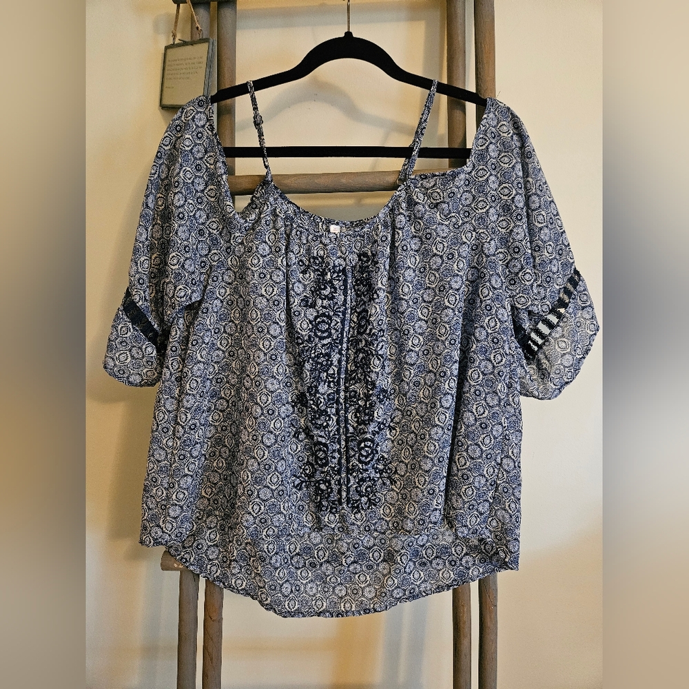 Xhilaration Blue Sheer Floral Blouse